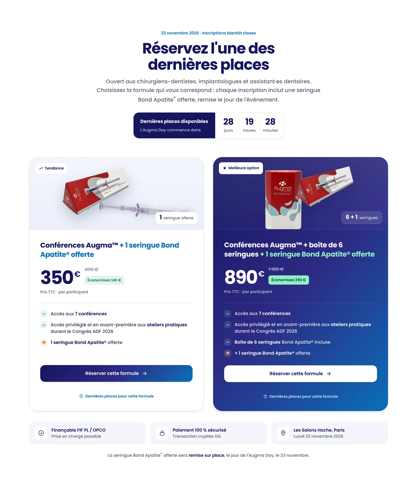 Augma Day 2026 · formules d'inscription à 350 € et 890 € avec compte à rebours