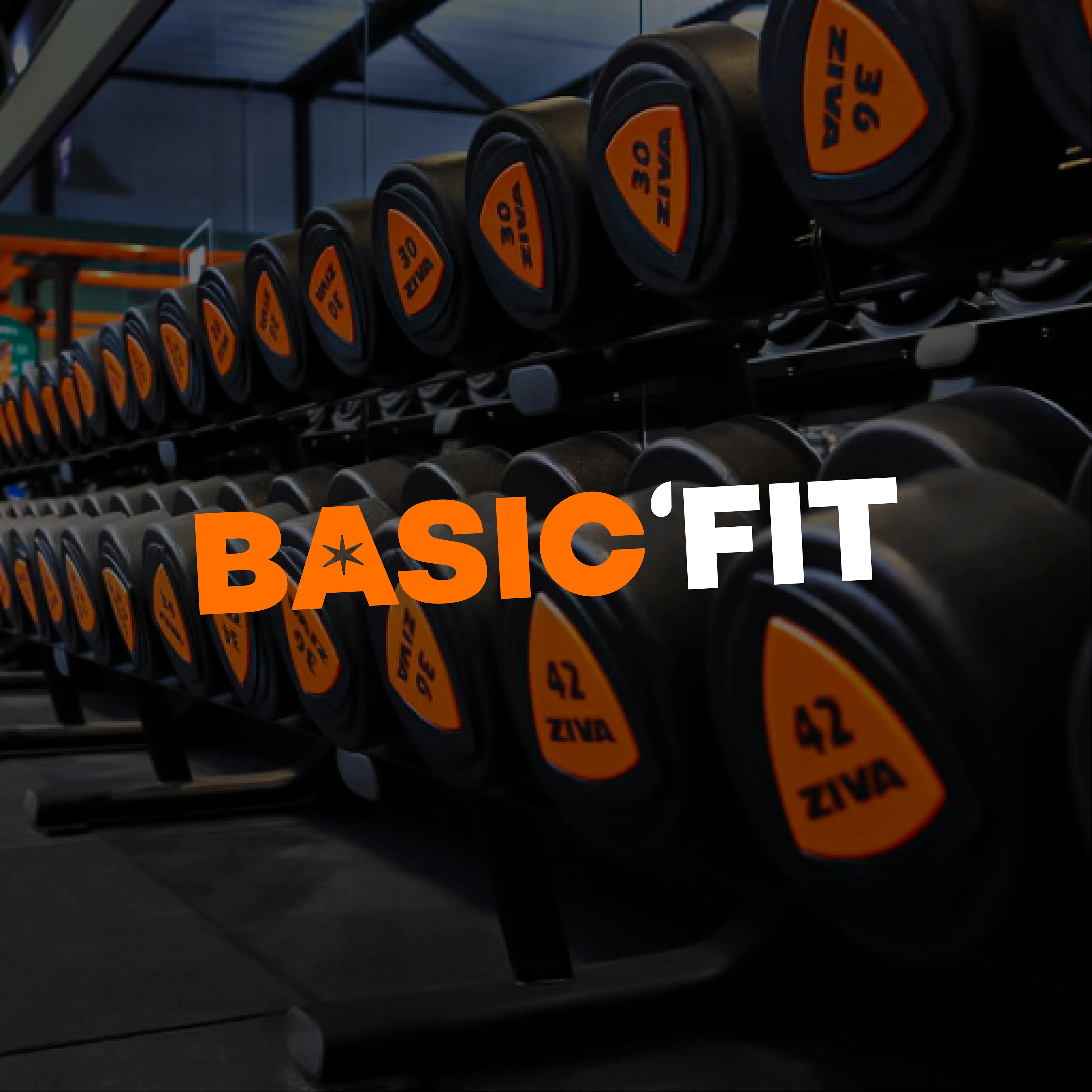 Visuel haltères BasicFit · direction artistique fitness