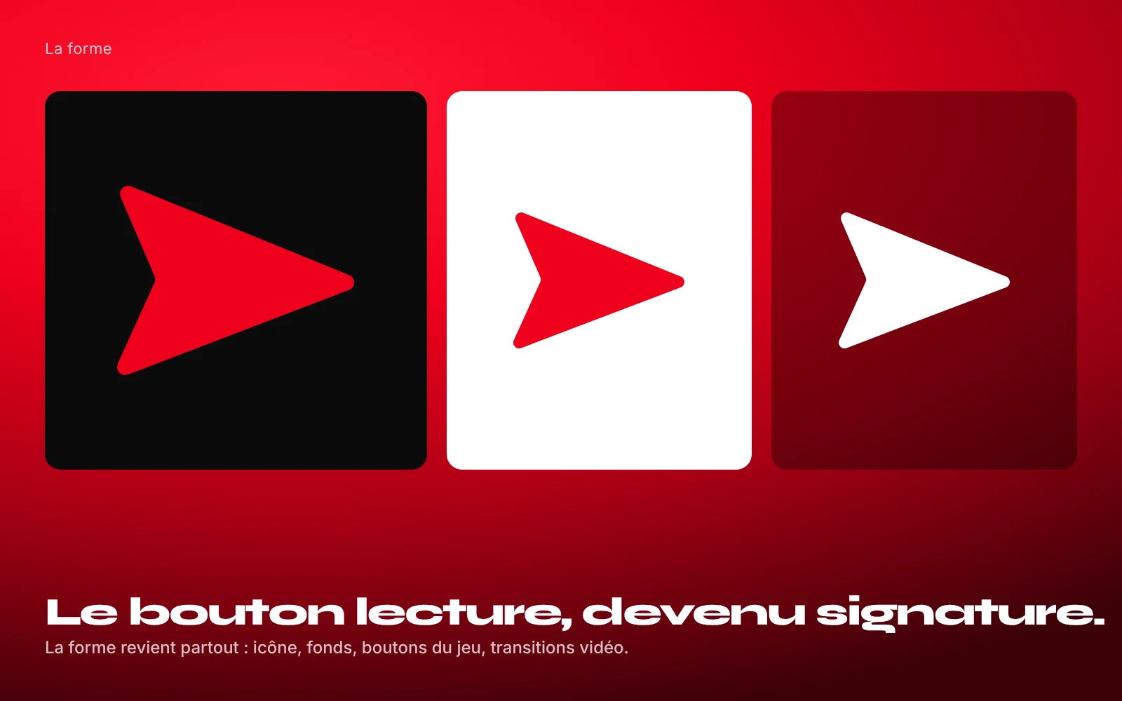 DailyRapFrance · la forme du bouton lecture, signature de la marque, déclinée sur noir, blanc et rouge