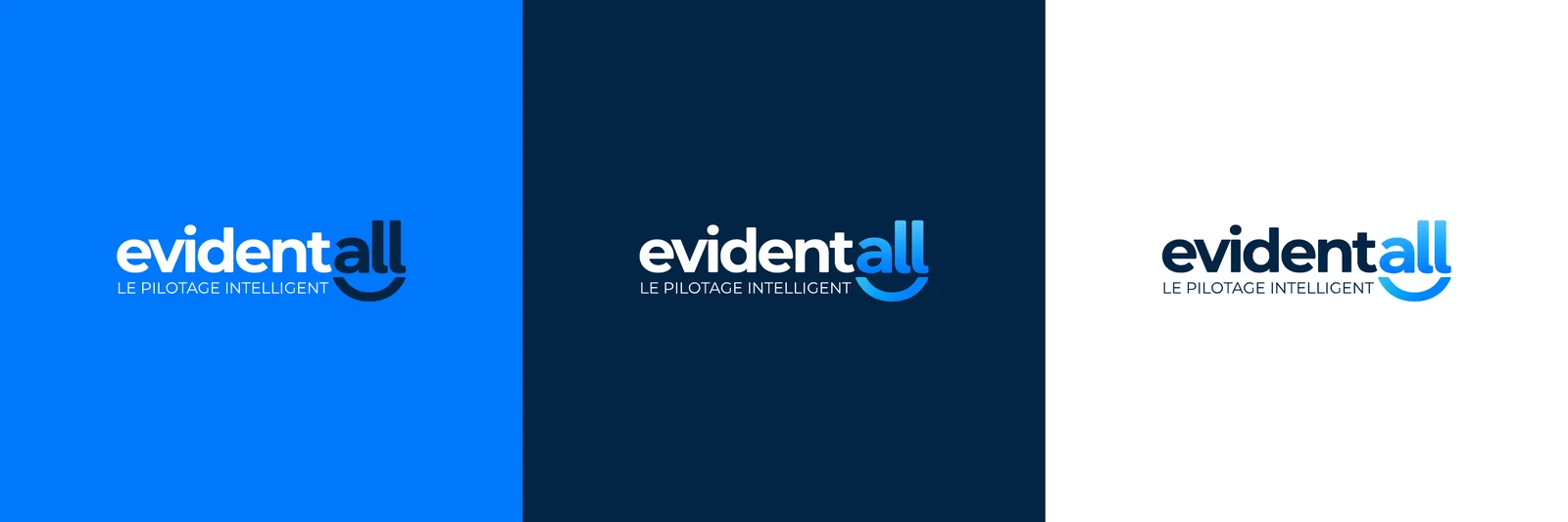 Evidentall · logo « le pilotage intelligent » sur fond bleu, bleu nuit et blanc