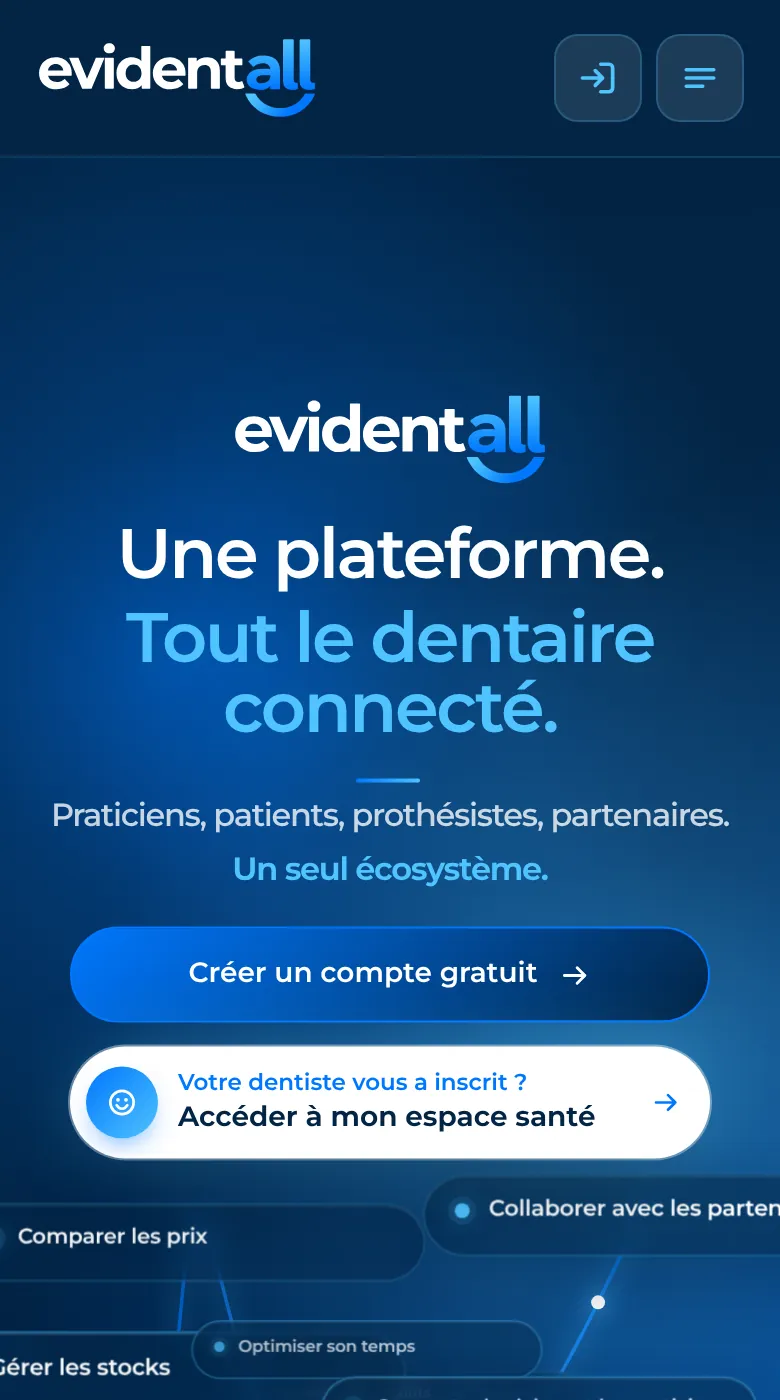 Evidentall · version mobile de la page d'accueil