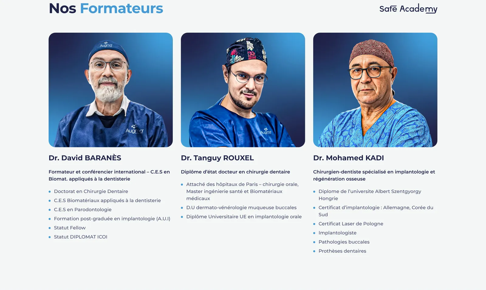 Safe Academy · présentation des trois formateurs