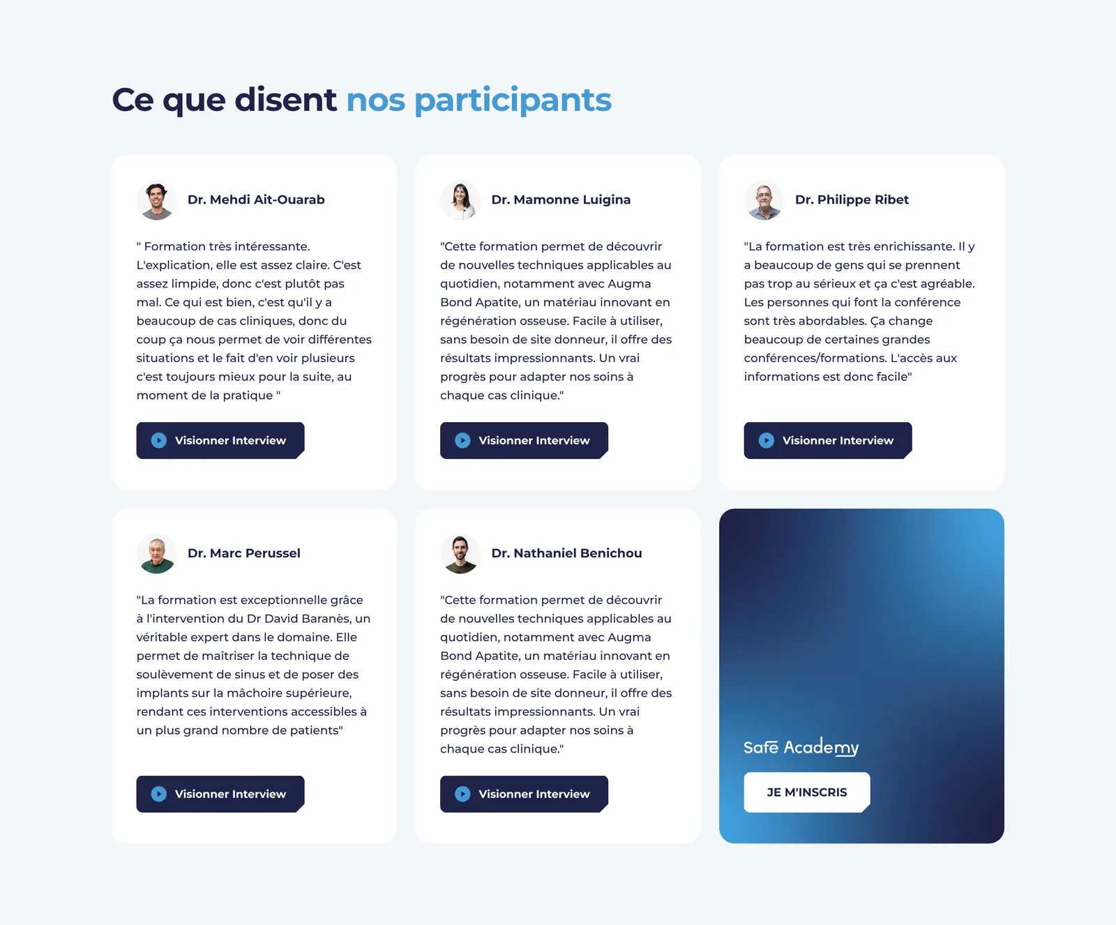 Safe Academy · témoignages de participants en vidéo